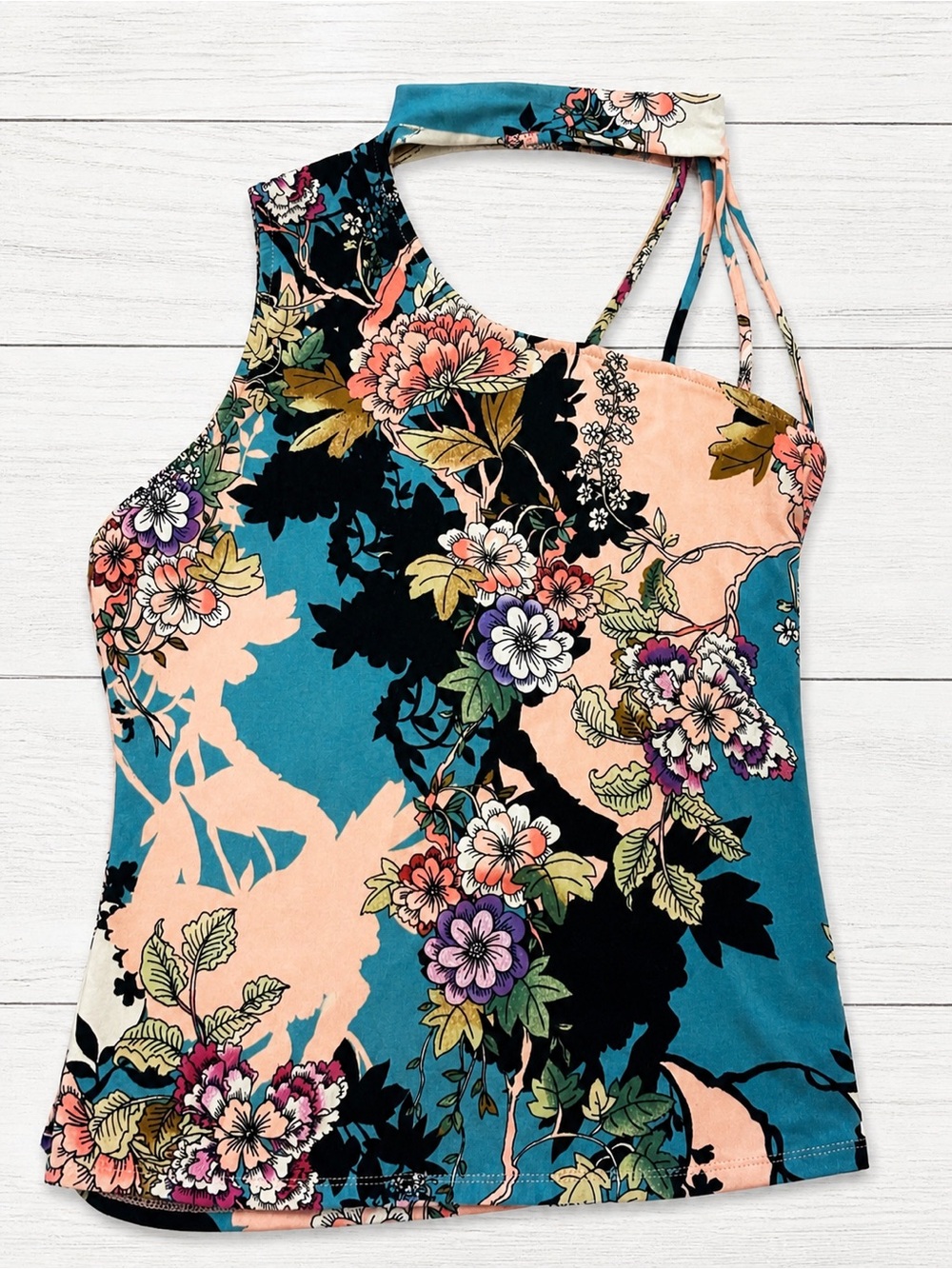 Guess Floral Asymmetrical One Shoulder Halter Tank Y2K Going Out Top Large Boho